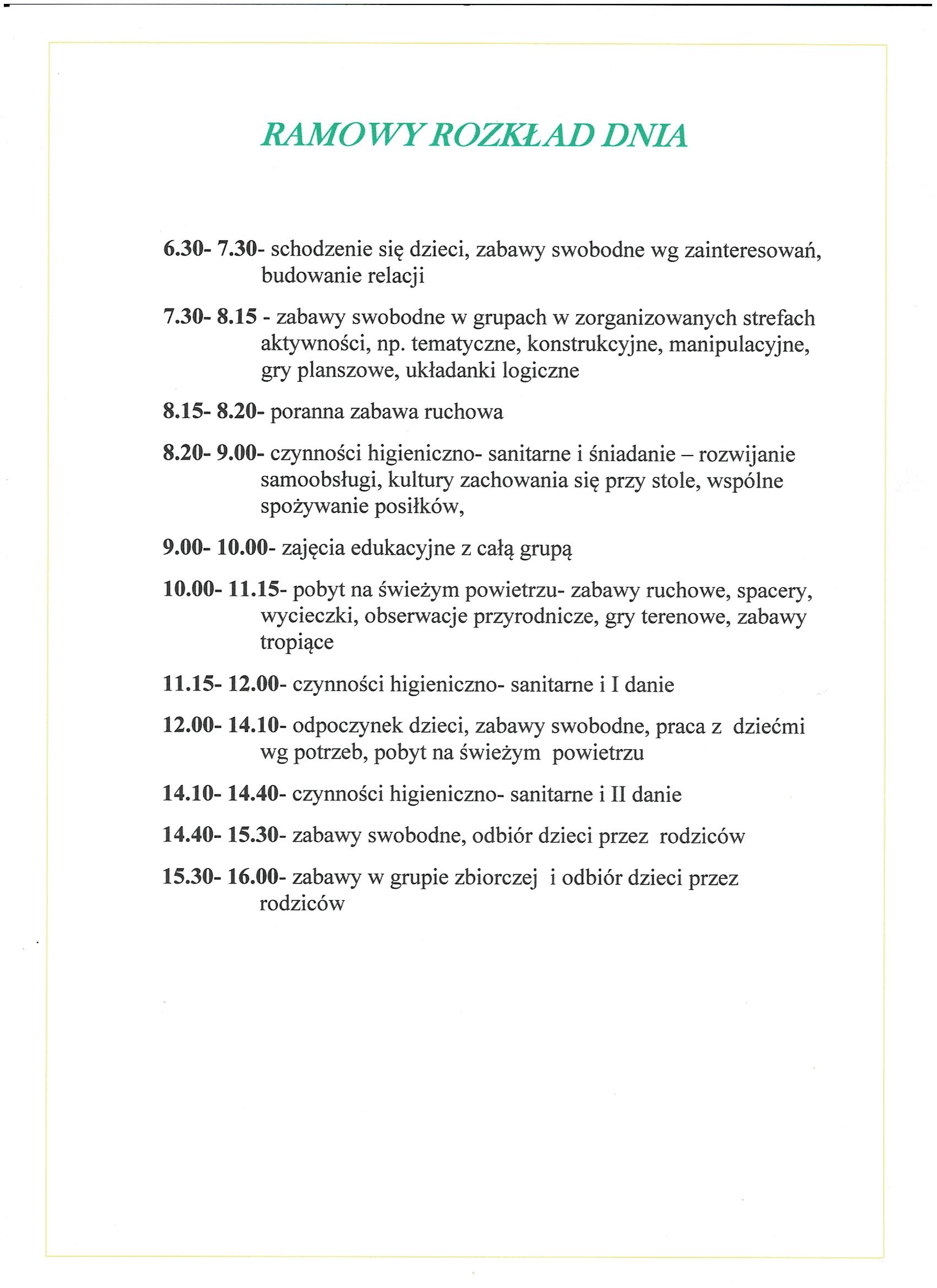 RAMOWY ROZKŁAD DNIA