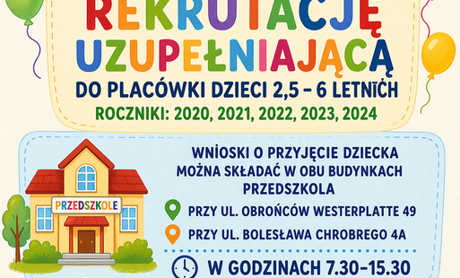 Zdjęcie do REKRUTACJA UZUPEŁNIAJĄCA DO PRZEDSZKOLA NA ROK SZKOLNY 2026/2027