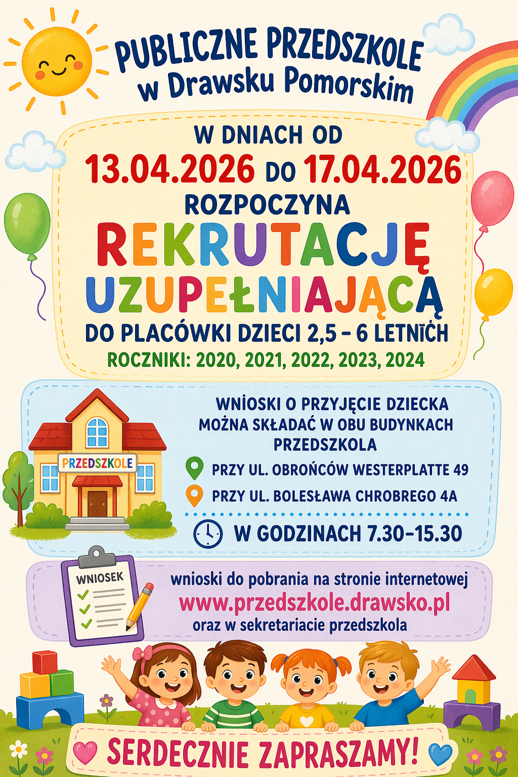 Zdjęcie do REKRUTACJA UZUPEŁNIAJĄCA DO PRZEDSZKOLA NA ROK SZKOLNY 2026/2027